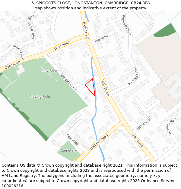 6, SPIGGOTS CLOSE, LONGSTANTON, CAMBRIDGE, CB24 3EA: Location map and indicative extent of plot