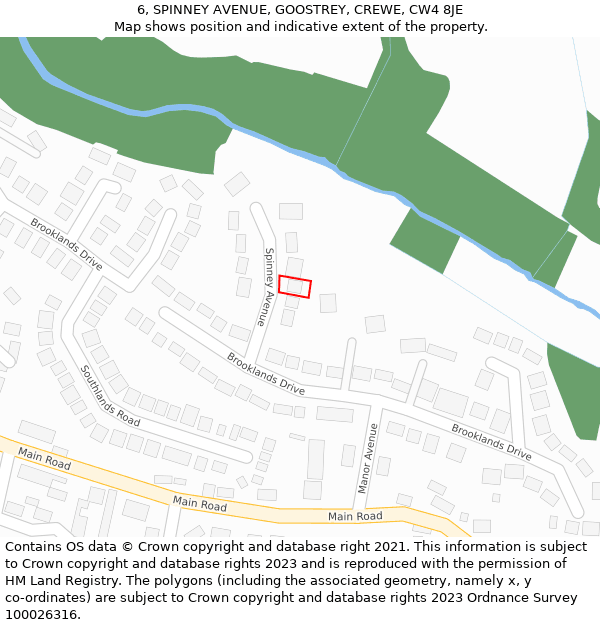 6, SPINNEY AVENUE, GOOSTREY, CREWE, CW4 8JE: Location map and indicative extent of plot