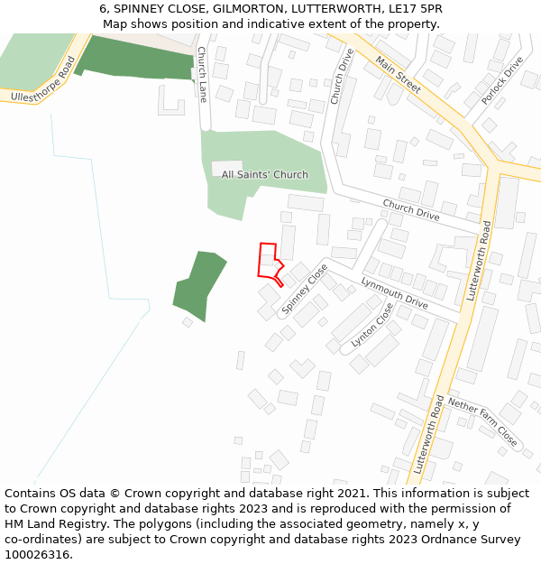 6, SPINNEY CLOSE, GILMORTON, LUTTERWORTH, LE17 5PR: Location map and indicative extent of plot