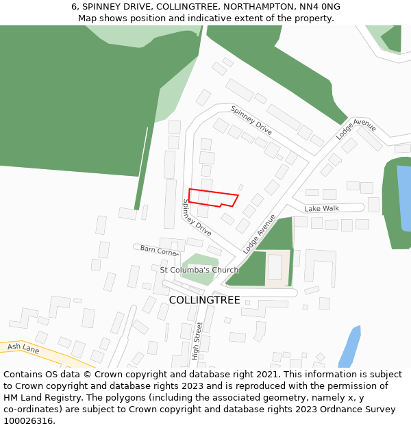 6, SPINNEY DRIVE, COLLINGTREE, NORTHAMPTON, NN4 0NG: Location map and indicative extent of plot