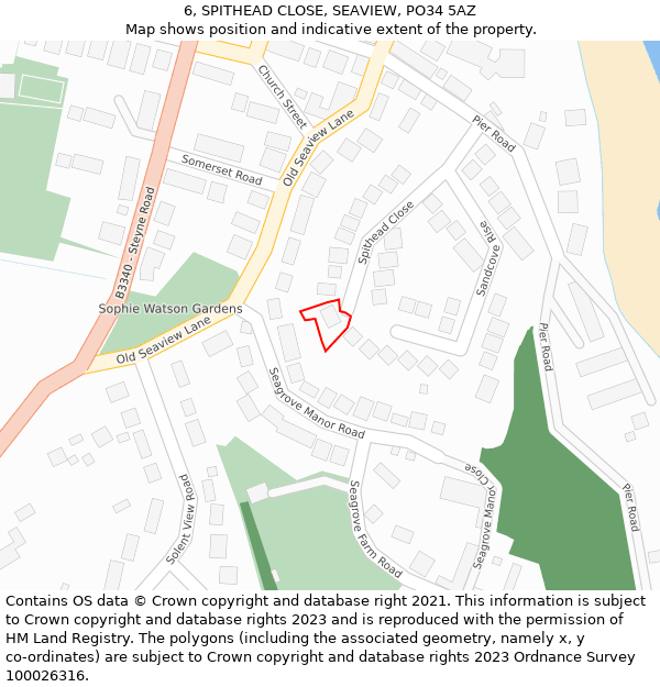 6, SPITHEAD CLOSE, SEAVIEW, PO34 5AZ: Location map and indicative extent of plot