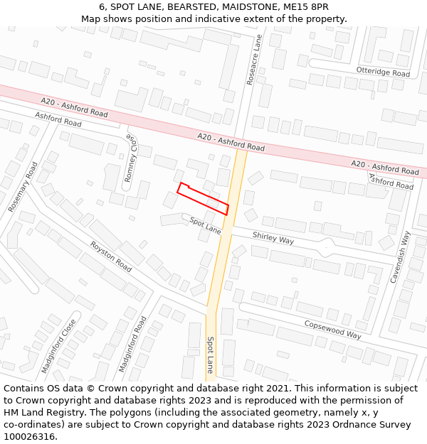 6, SPOT LANE, BEARSTED, MAIDSTONE, ME15 8PR: Location map and indicative extent of plot