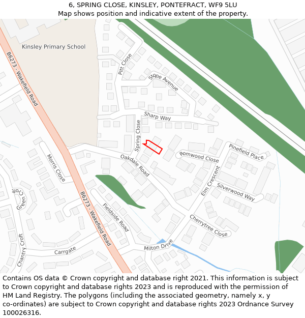 6, SPRING CLOSE, KINSLEY, PONTEFRACT, WF9 5LU: Location map and indicative extent of plot