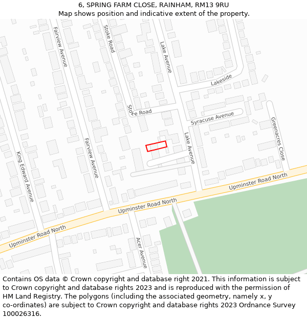 6, SPRING FARM CLOSE, RAINHAM, RM13 9RU: Location map and indicative extent of plot