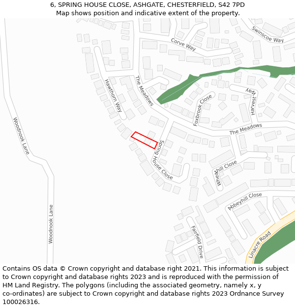 6, SPRING HOUSE CLOSE, ASHGATE, CHESTERFIELD, S42 7PD: Location map and indicative extent of plot