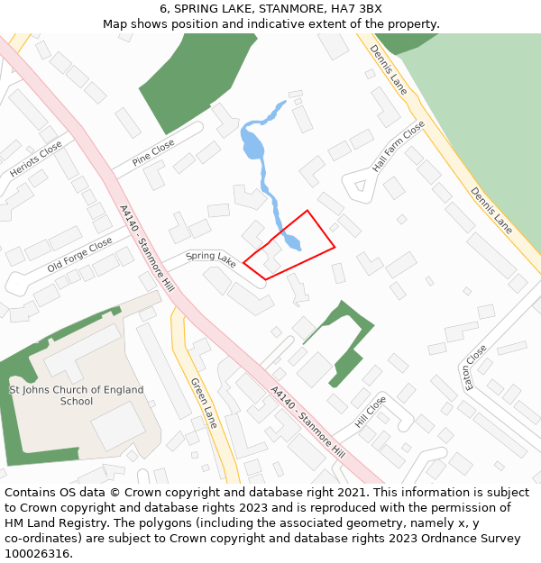 6, SPRING LAKE, STANMORE, HA7 3BX: Location map and indicative extent of plot