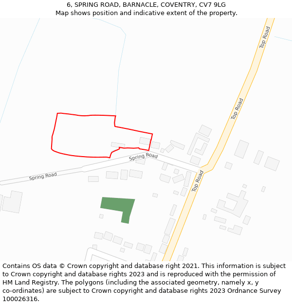 6, SPRING ROAD, BARNACLE, COVENTRY, CV7 9LG: Location map and indicative extent of plot