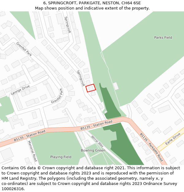 6, SPRINGCROFT, PARKGATE, NESTON, CH64 6SE: Location map and indicative extent of plot