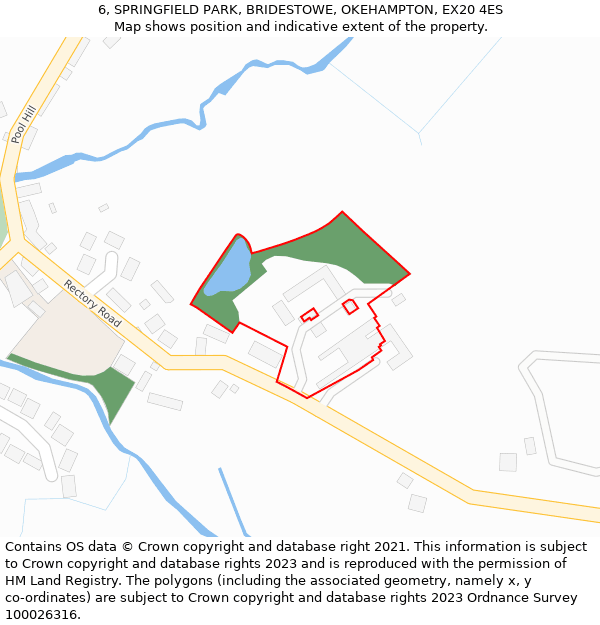 6, SPRINGFIELD PARK, BRIDESTOWE, OKEHAMPTON, EX20 4ES: Location map and indicative extent of plot