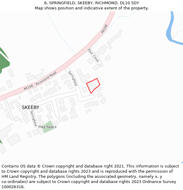 6, SPRINGFIELD, SKEEBY, RICHMOND, DL10 5DY: Location map and indicative extent of plot