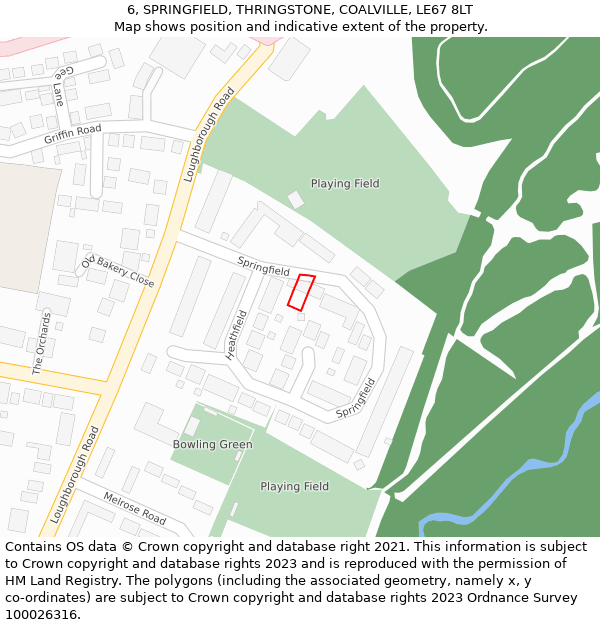 6, SPRINGFIELD, THRINGSTONE, COALVILLE, LE67 8LT: Location map and indicative extent of plot