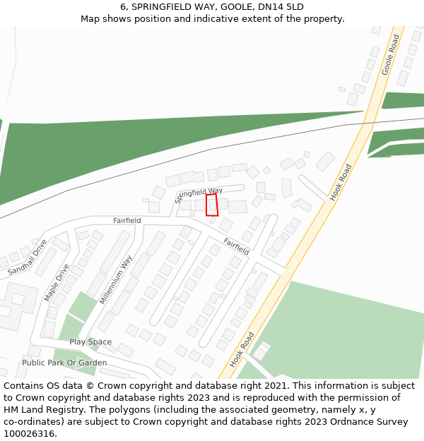 6, SPRINGFIELD WAY, GOOLE, DN14 5LD: Location map and indicative extent of plot