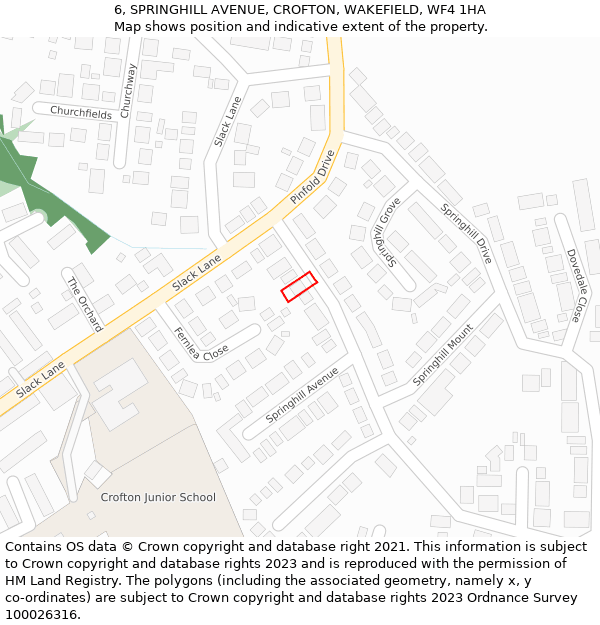 6, SPRINGHILL AVENUE, CROFTON, WAKEFIELD, WF4 1HA: Location map and indicative extent of plot