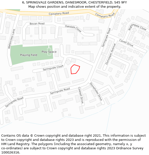 6, SPRINGVALE GARDENS, DANESMOOR, CHESTERFIELD, S45 9FY: Location map and indicative extent of plot