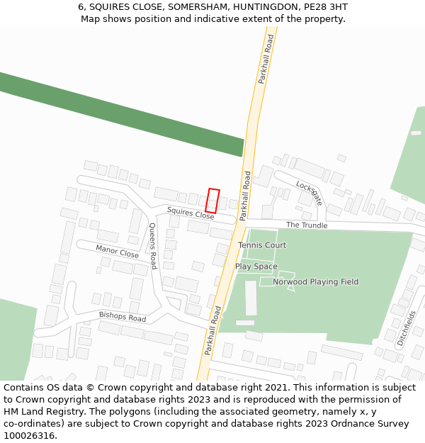 6, SQUIRES CLOSE, SOMERSHAM, HUNTINGDON, PE28 3HT: Location map and indicative extent of plot