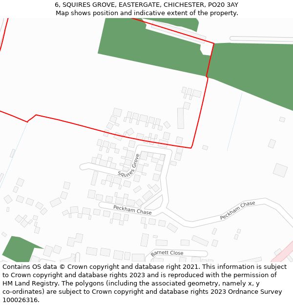 6, SQUIRES GROVE, EASTERGATE, CHICHESTER, PO20 3AY: Location map and indicative extent of plot