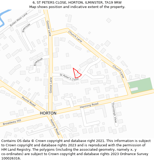 6, ST PETERS CLOSE, HORTON, ILMINSTER, TA19 9RW: Location map and indicative extent of plot