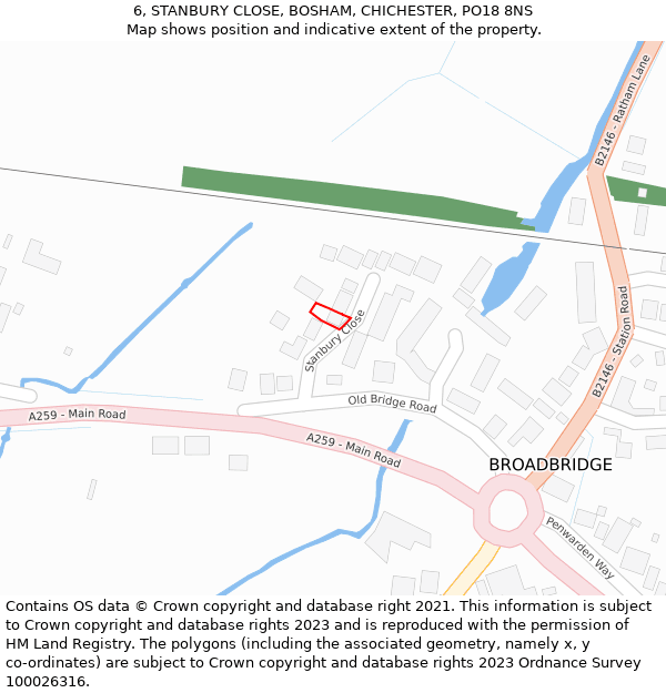 6, STANBURY CLOSE, BOSHAM, CHICHESTER, PO18 8NS: Location map and indicative extent of plot