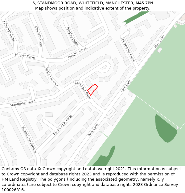 6, STANDMOOR ROAD, WHITEFIELD, MANCHESTER, M45 7PN: Location map and indicative extent of plot