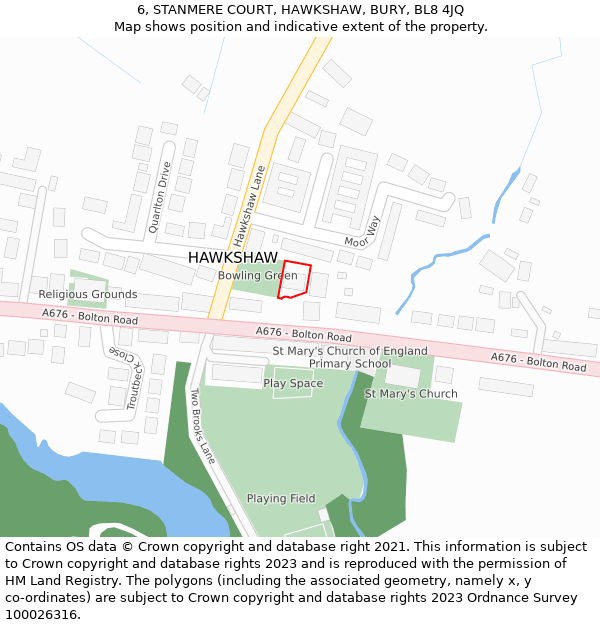 6, STANMERE COURT, HAWKSHAW, BURY, BL8 4JQ: Location map and indicative extent of plot