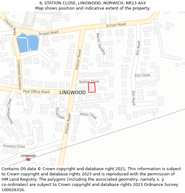6, STATION CLOSE, LINGWOOD, NORWICH, NR13 4AX: Location map and indicative extent of plot