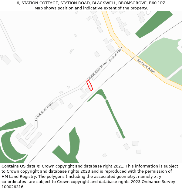 6, STATION COTTAGE, STATION ROAD, BLACKWELL, BROMSGROVE, B60 1PZ: Location map and indicative extent of plot