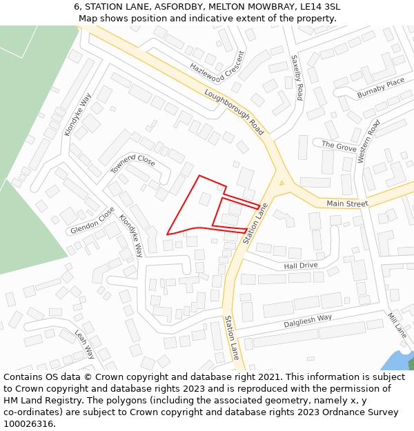 6, STATION LANE, ASFORDBY, MELTON MOWBRAY, LE14 3SL: Location map and indicative extent of plot