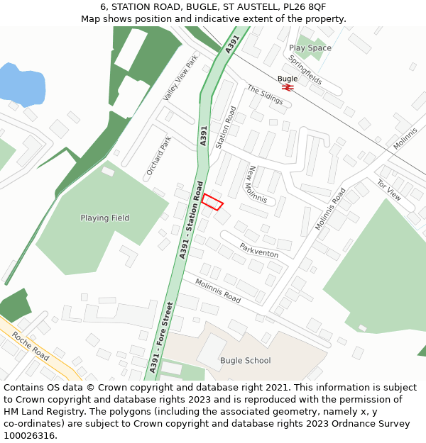 6, STATION ROAD, BUGLE, ST AUSTELL, PL26 8QF: Location map and indicative extent of plot