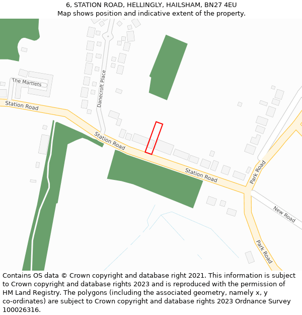 6, STATION ROAD, HELLINGLY, HAILSHAM, BN27 4EU: Location map and indicative extent of plot