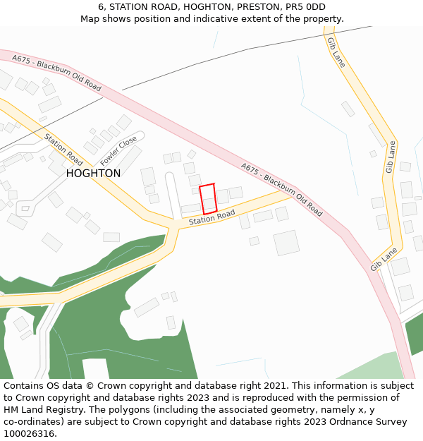 6, STATION ROAD, HOGHTON, PRESTON, PR5 0DD: Location map and indicative extent of plot