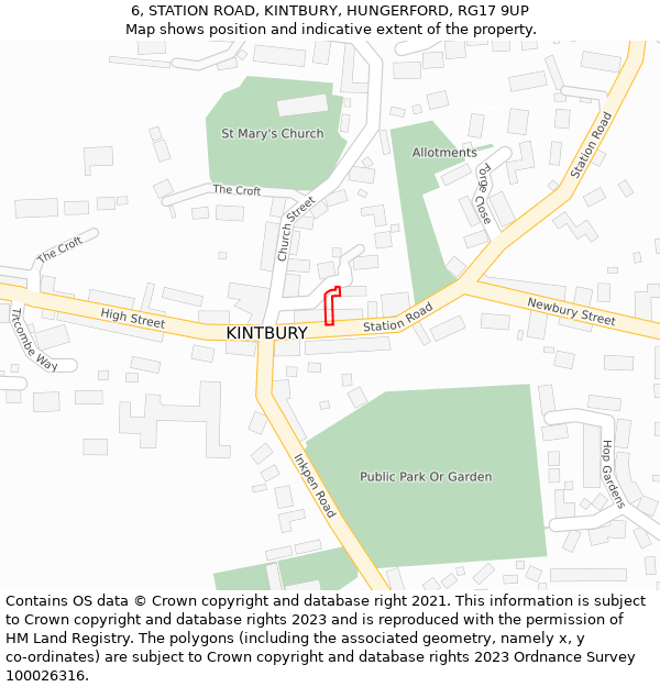 6, STATION ROAD, KINTBURY, HUNGERFORD, RG17 9UP: Location map and indicative extent of plot