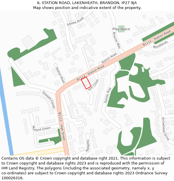 6, STATION ROAD, LAKENHEATH, BRANDON, IP27 9JA: Location map and indicative extent of plot