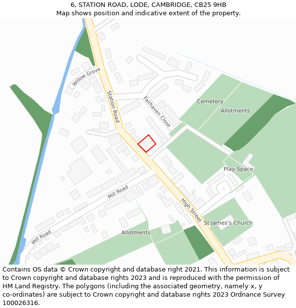 6, STATION ROAD, LODE, CAMBRIDGE, CB25 9HB: Location map and indicative extent of plot