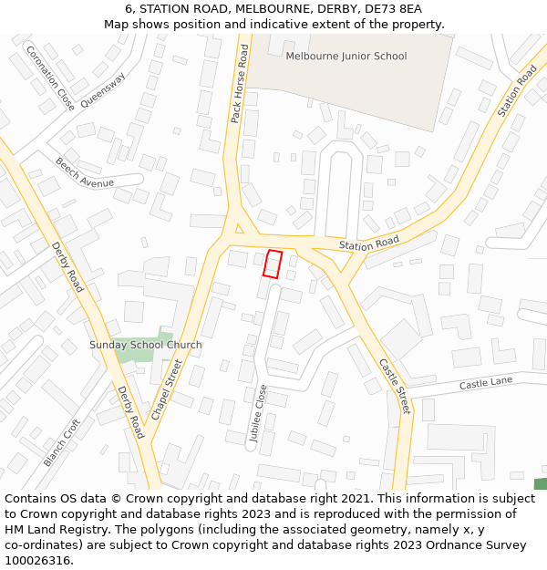 6, STATION ROAD, MELBOURNE, DERBY, DE73 8EA: Location map and indicative extent of plot