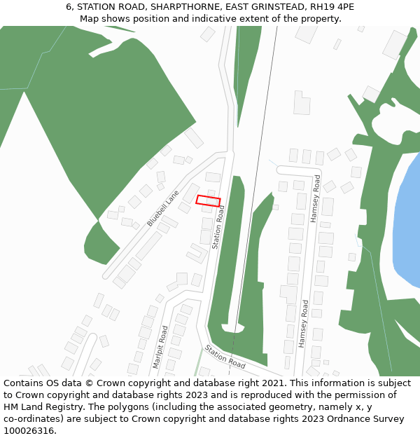 6, STATION ROAD, SHARPTHORNE, EAST GRINSTEAD, RH19 4PE: Location map and indicative extent of plot