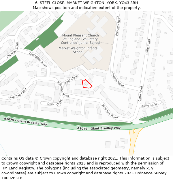 6, STEEL CLOSE, MARKET WEIGHTON, YORK, YO43 3RH: Location map and indicative extent of plot