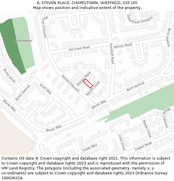 6, STEVEN PLACE, CHAPELTOWN, SHEFFIELD, S35 1FA: Location map and indicative extent of plot