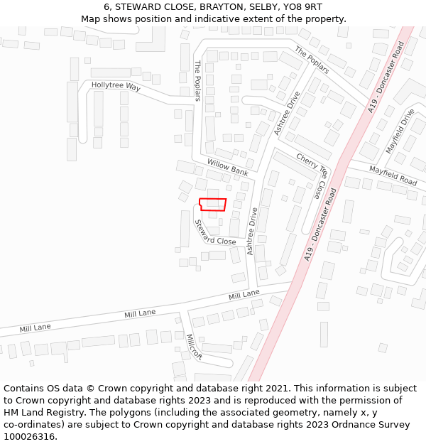 6, STEWARD CLOSE, BRAYTON, SELBY, YO8 9RT: Location map and indicative extent of plot