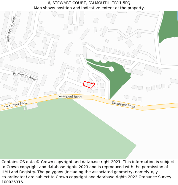 6, STEWART COURT, FALMOUTH, TR11 5FQ: Location map and indicative extent of plot