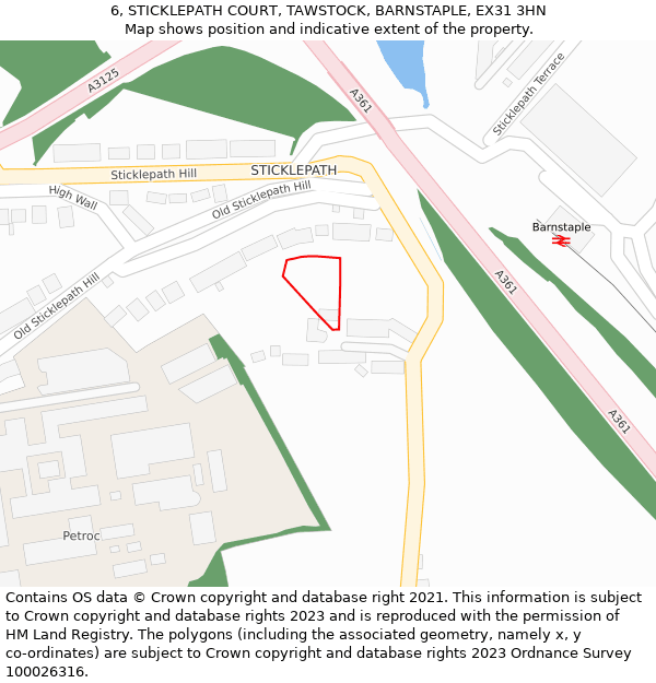 6, STICKLEPATH COURT, TAWSTOCK, BARNSTAPLE, EX31 3HN: Location map and indicative extent of plot