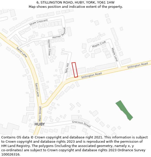 6, STILLINGTON ROAD, HUBY, YORK, YO61 1HW: Location map and indicative extent of plot