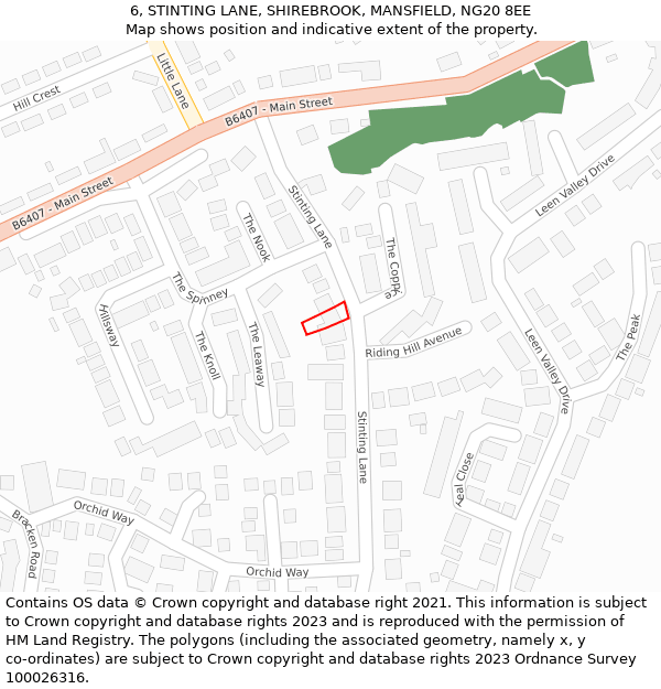 6, STINTING LANE, SHIREBROOK, MANSFIELD, NG20 8EE: Location map and indicative extent of plot