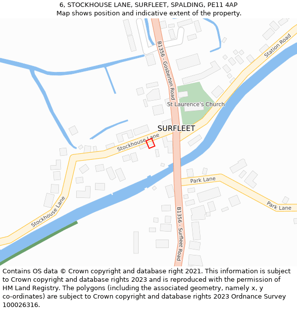 6, STOCKHOUSE LANE, SURFLEET, SPALDING, PE11 4AP: Location map and indicative extent of plot