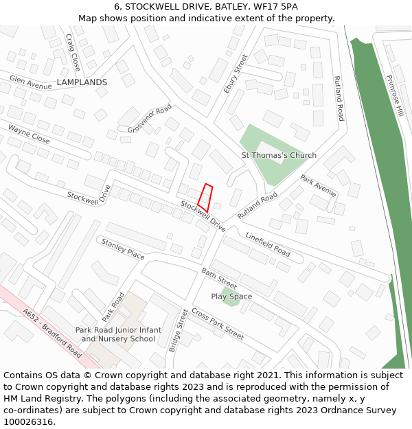 6, STOCKWELL DRIVE, BATLEY, WF17 5PA: Location map and indicative extent of plot