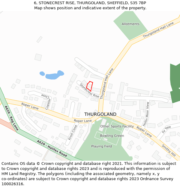 6, STONECREST RISE, THURGOLAND, SHEFFIELD, S35 7BP: Location map and indicative extent of plot