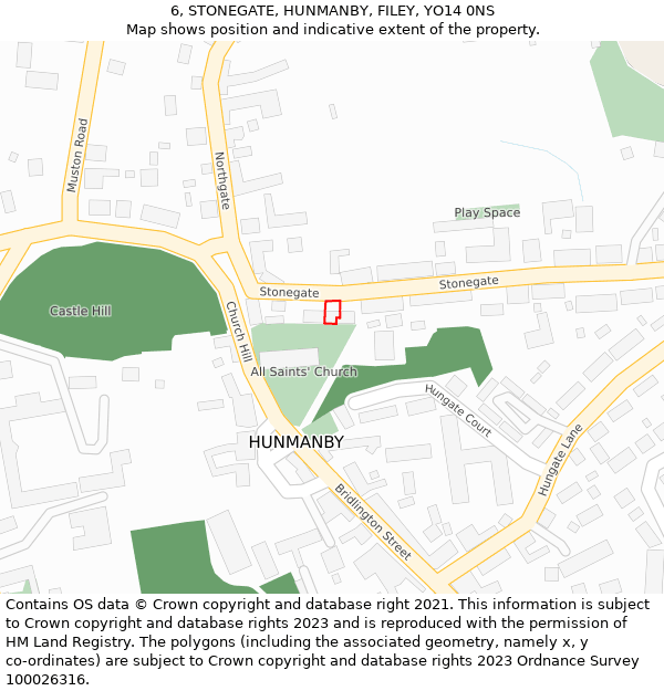 6, STONEGATE, HUNMANBY, FILEY, YO14 0NS: Location map and indicative extent of plot