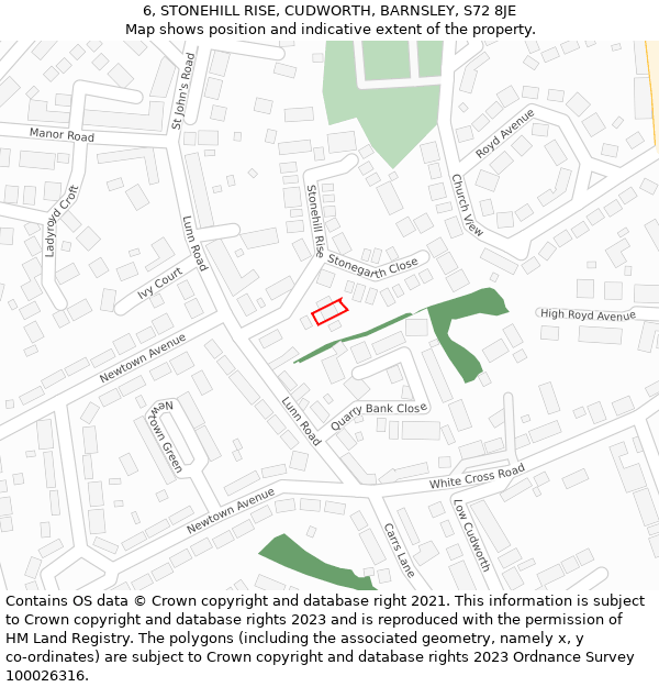 6, STONEHILL RISE, CUDWORTH, BARNSLEY, S72 8JE: Location map and indicative extent of plot