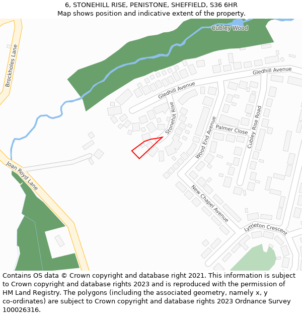 6, STONEHILL RISE, PENISTONE, SHEFFIELD, S36 6HR: Location map and indicative extent of plot