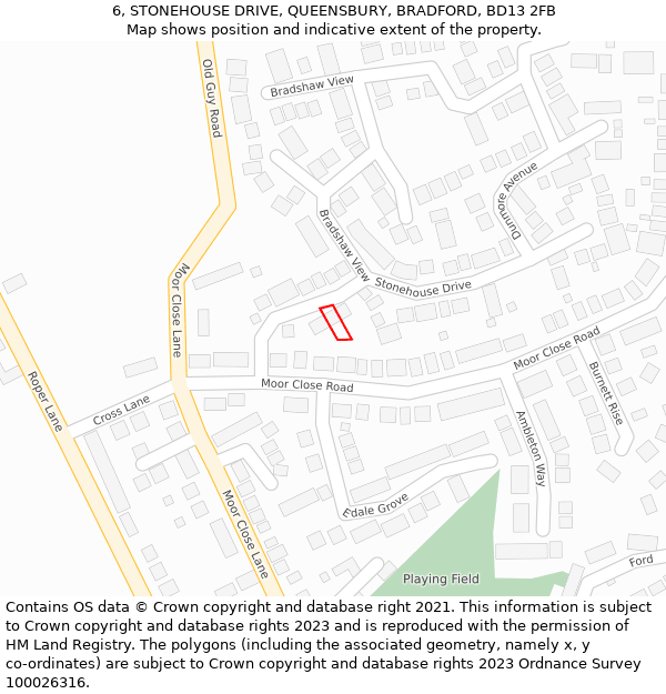 6, STONEHOUSE DRIVE, QUEENSBURY, BRADFORD, BD13 2FB: Location map and indicative extent of plot