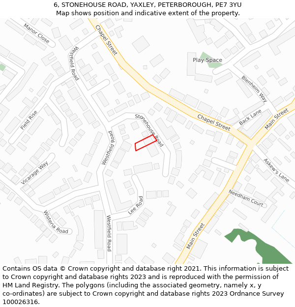 6, STONEHOUSE ROAD, YAXLEY, PETERBOROUGH, PE7 3YU: Location map and indicative extent of plot